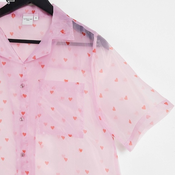 ASOS Curve Skinny Dip Organza Shirt w/ Cute Heart Print US 18 / UK 22 - Picture 3 of 9